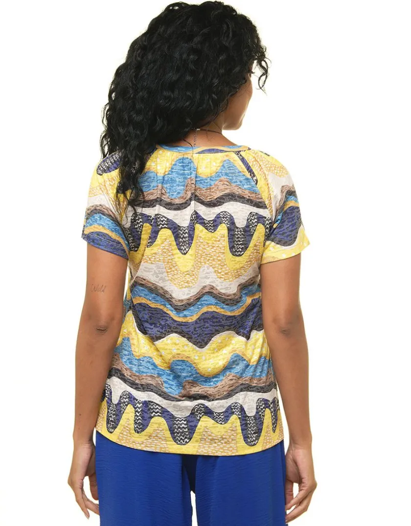 Outlet T-shirt dévoré jaune bleu T-shirts|Hauts