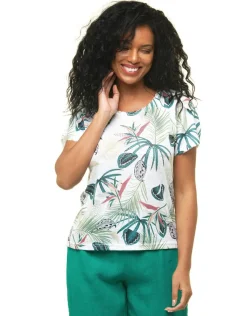 Sale T-shirt feuillage blanc T-shirts|Hauts
