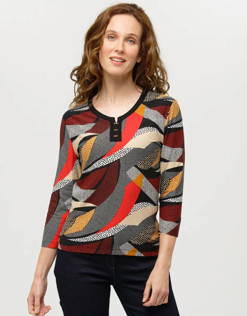 Outlet T-shirt gris rouge motifs T-shirts|Hauts