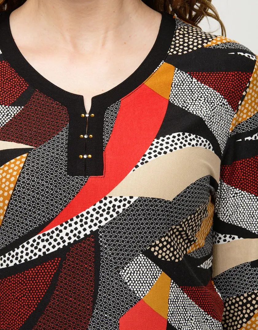 Outlet T-shirt gris rouge motifs T-shirts|Hauts