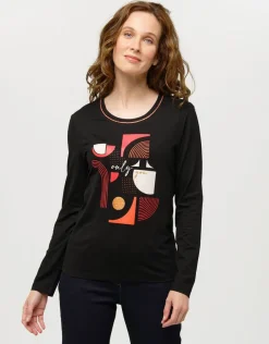 Fashion T-shirt noir motif pop T-shirts|Hauts