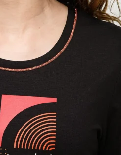 Fashion T-shirt noir motif pop T-shirts|Hauts