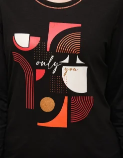 Fashion T-shirt noir motif pop T-shirts|Hauts