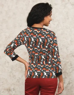 Clearance T-shirt noir orange motif T-shirts|Hauts