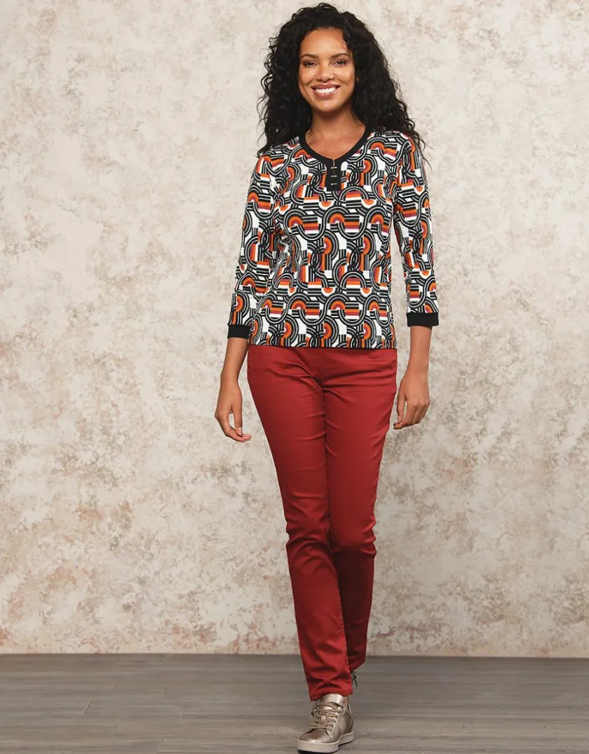 Clearance T-shirt noir orange motif T-shirts|Hauts