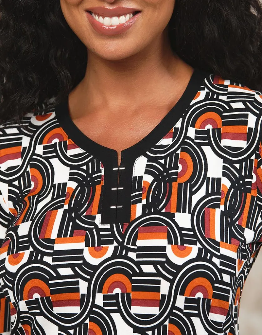 Clearance T-shirt noir orange motif T-shirts|Hauts