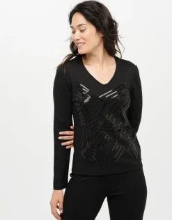 Fashion T-shirt noir sequins T-shirts|Hauts