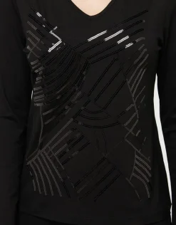 Fashion T-shirt noir sequins T-shirts|Hauts