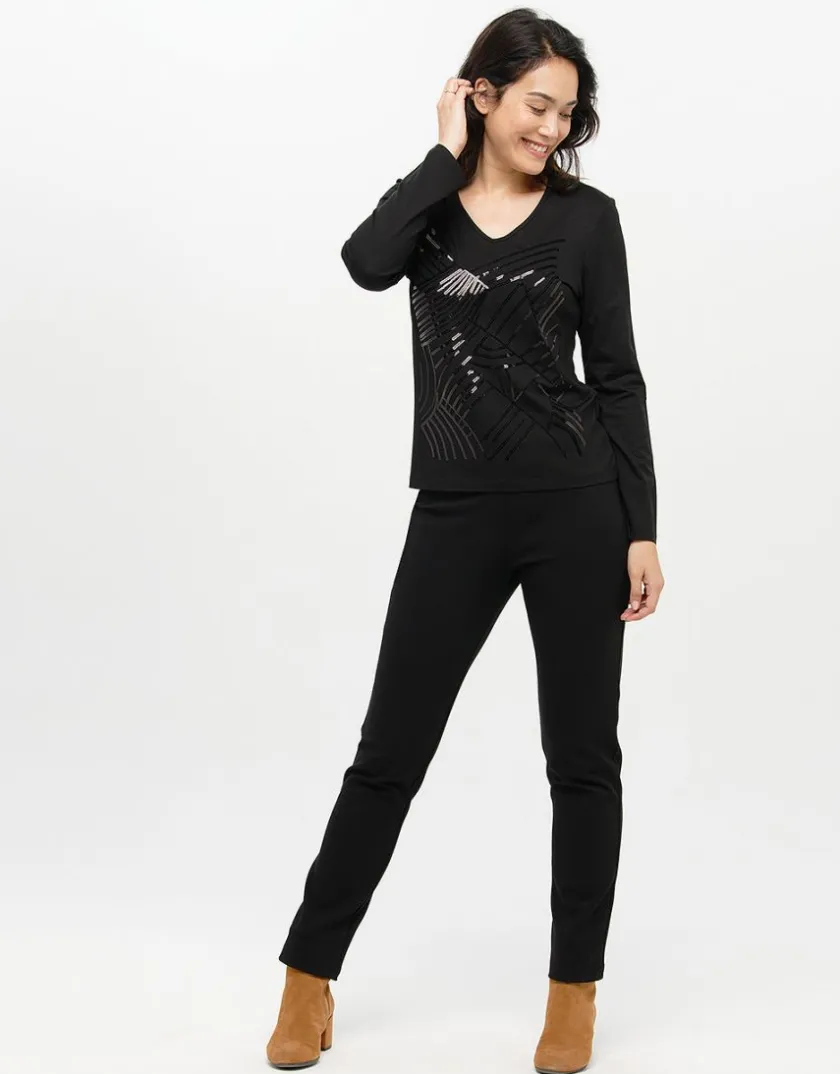 Fashion T-shirt noir sequins T-shirts|Hauts