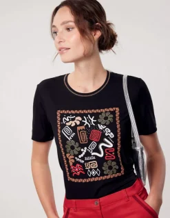 Outlet T-shirt noir sérigraphie T-shirts|Hauts