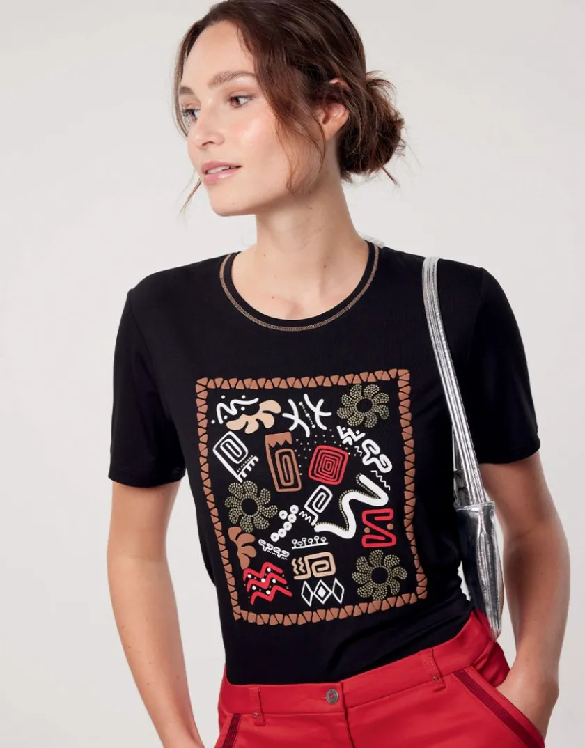 Outlet T-shirt noir sérigraphie T-shirts|Hauts