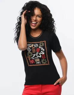Outlet T-shirt noir sérigraphie T-shirts|Hauts