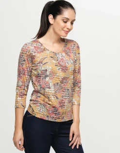 Online T-shirt ocre floral T-shirts|Hauts