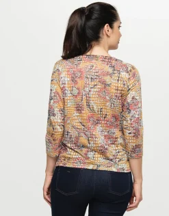 Online T-shirt ocre floral T-shirts|Hauts