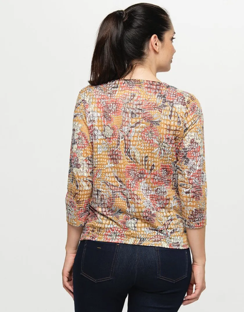 Online T-shirt ocre floral T-shirts|Hauts