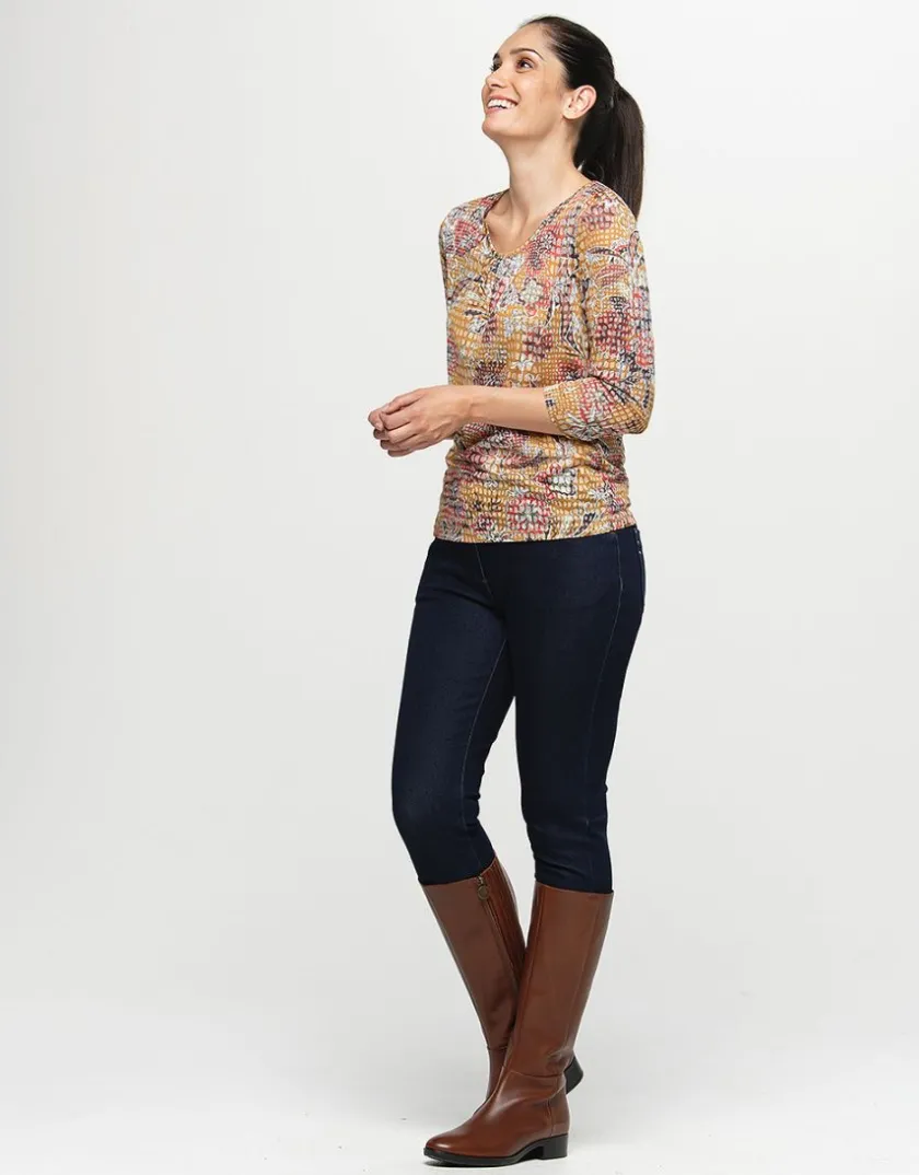 Online T-shirt ocre floral T-shirts|Hauts