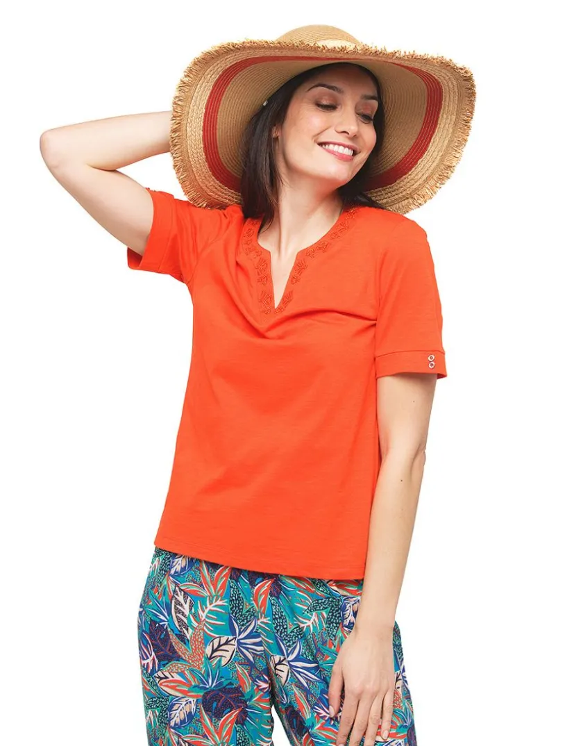 Online T-shirt orange coton T-shirts|Hauts