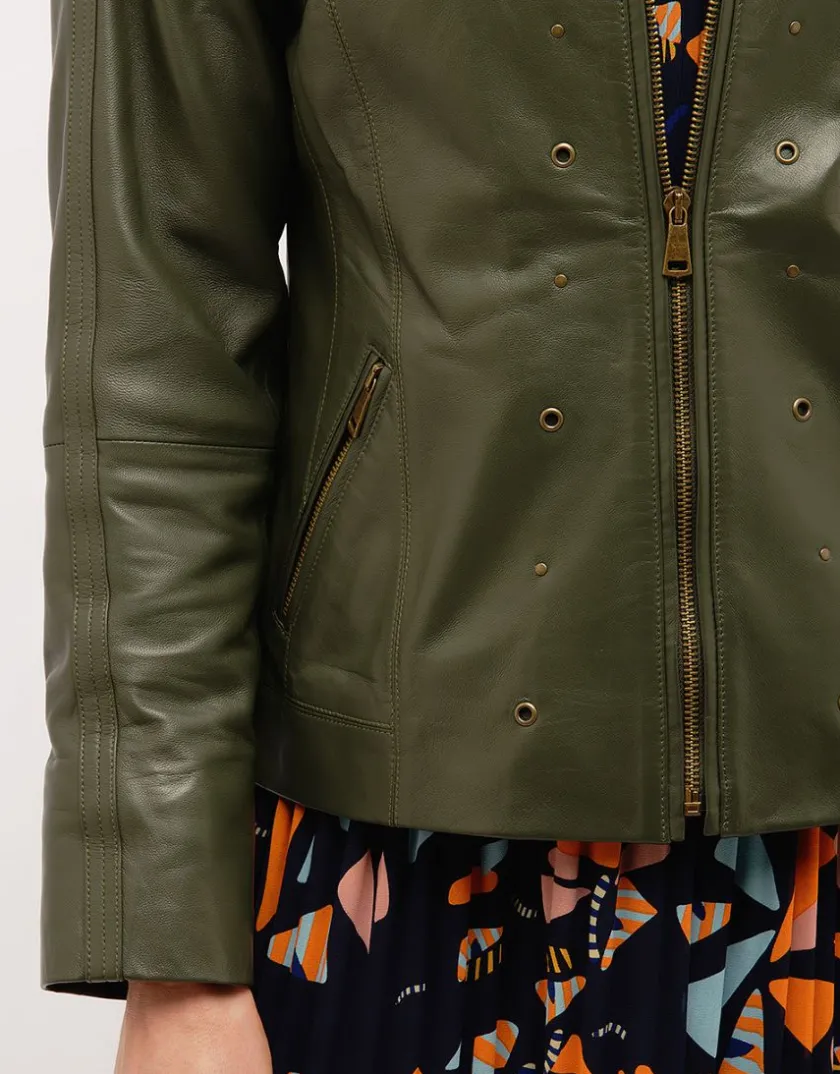 Best Veste 100% cuir kaki Vestes|Casual